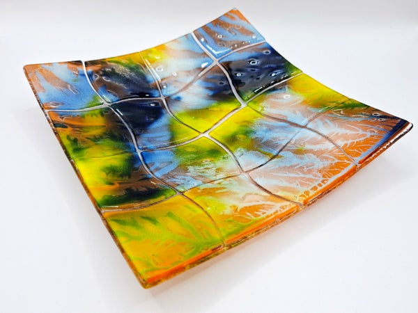 Vierkant presenteerschaaltje van gefuseerd glas