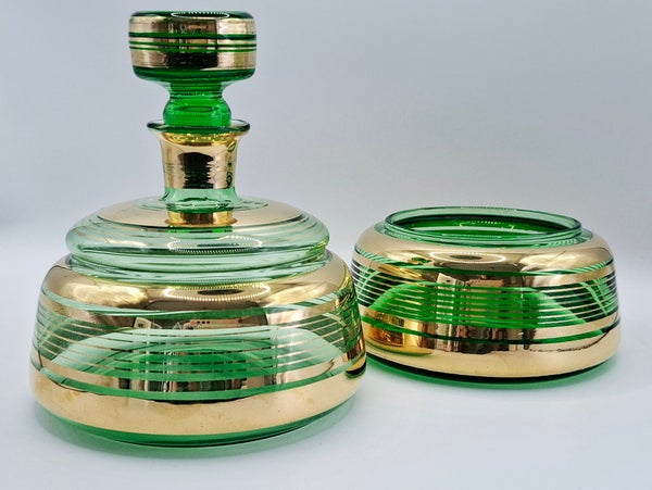 Vintage art-deco stijl kaptafelset groen glas
