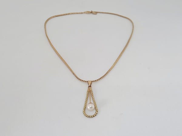 Vintage goudkleurige ketting met parel